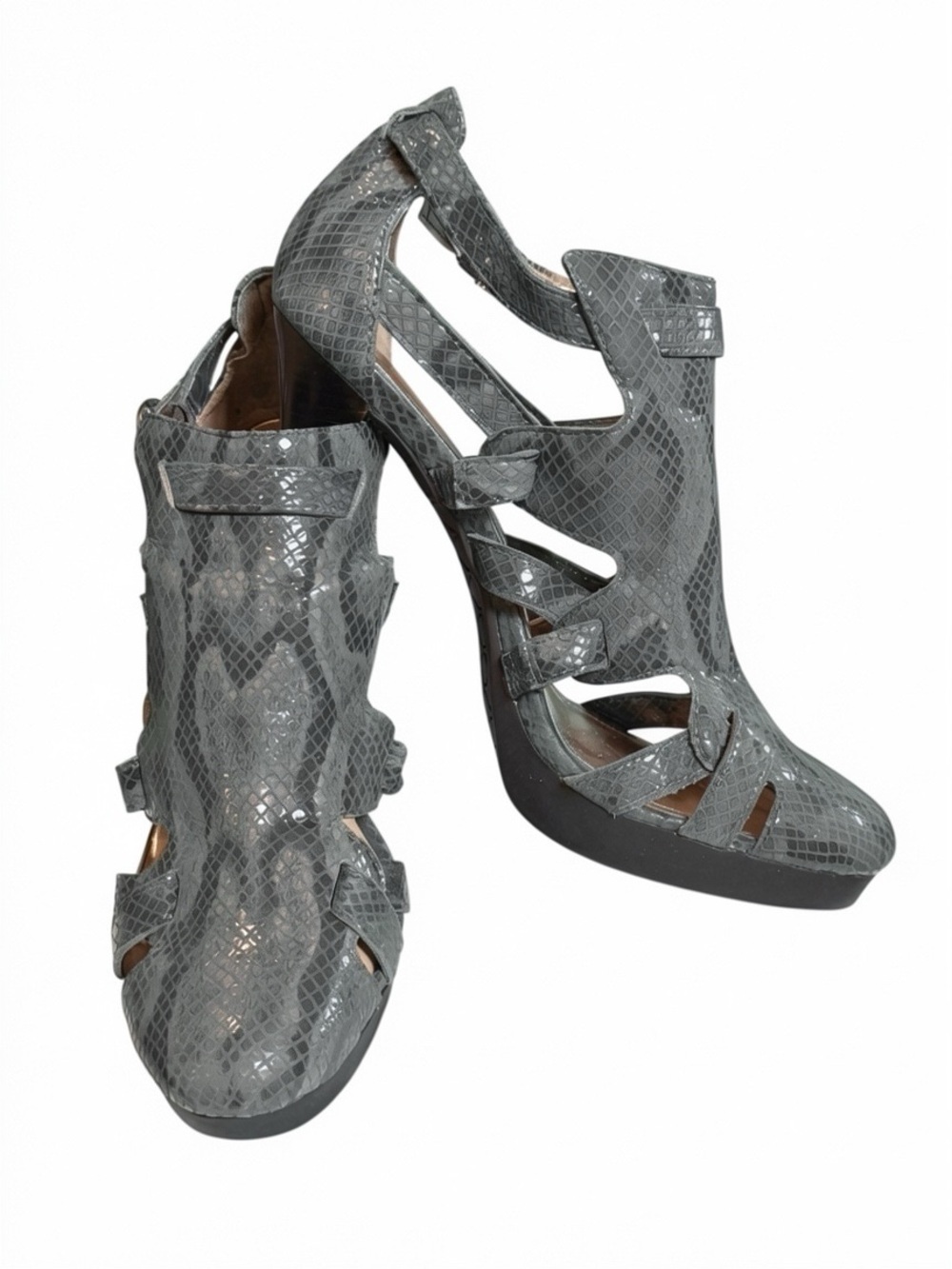 Calvin Klein Savannah Gray Textured Cutout Platform Stiletto Heels 8 4.5” Heel